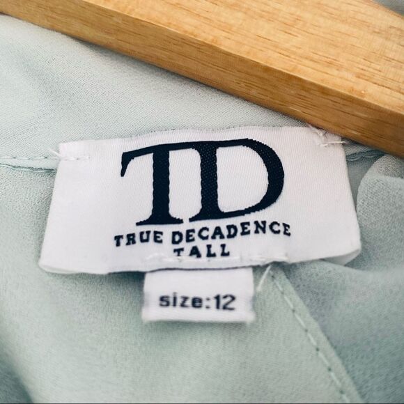 True Decadence Tall mint light seafoam green Ruffle Shoulder Dress size 12 - Picture 8 of 9